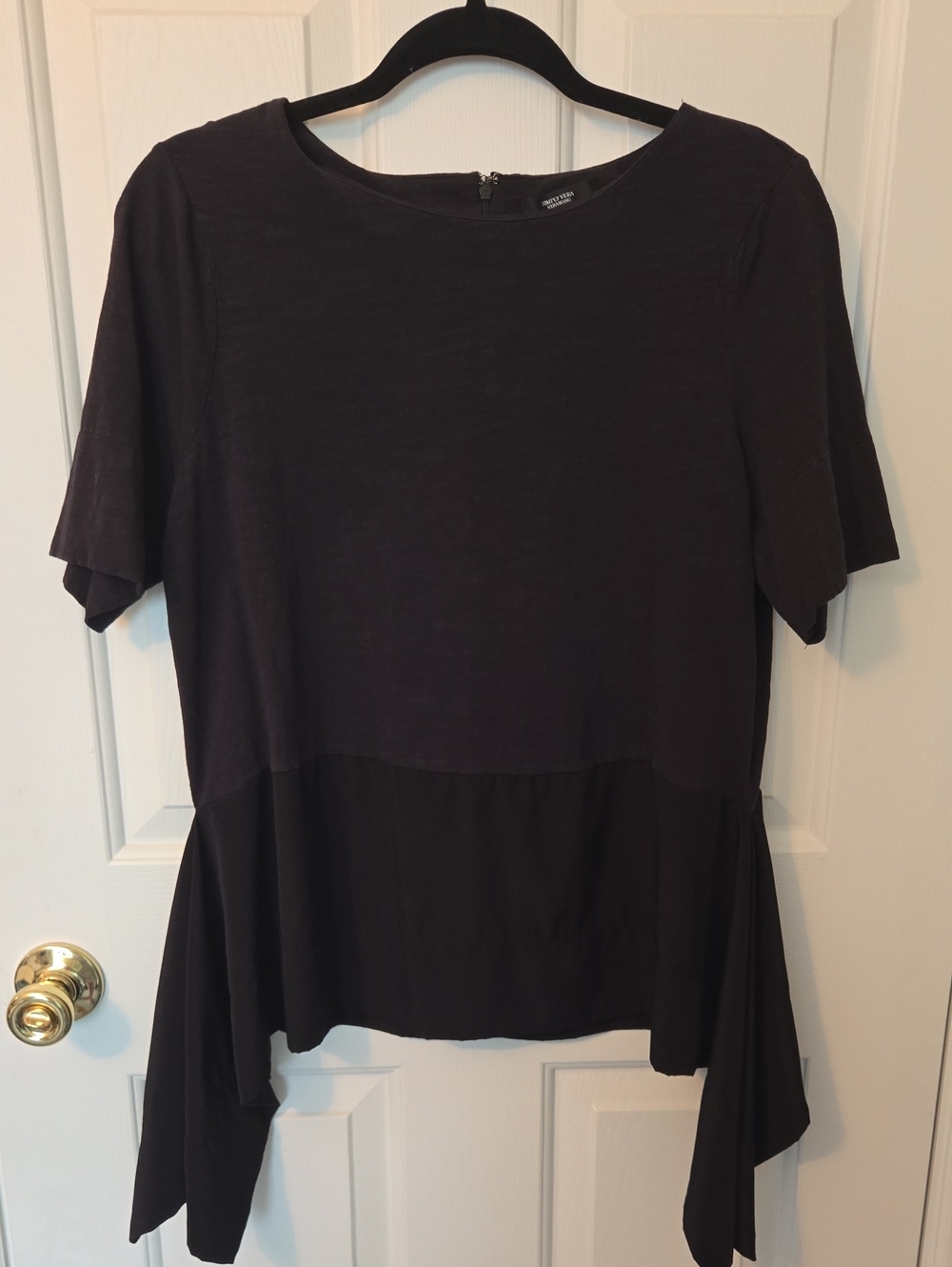 Simply Vera Vera Wang Navy Blue Mixed-Fabric Peplum Tunic Size Large